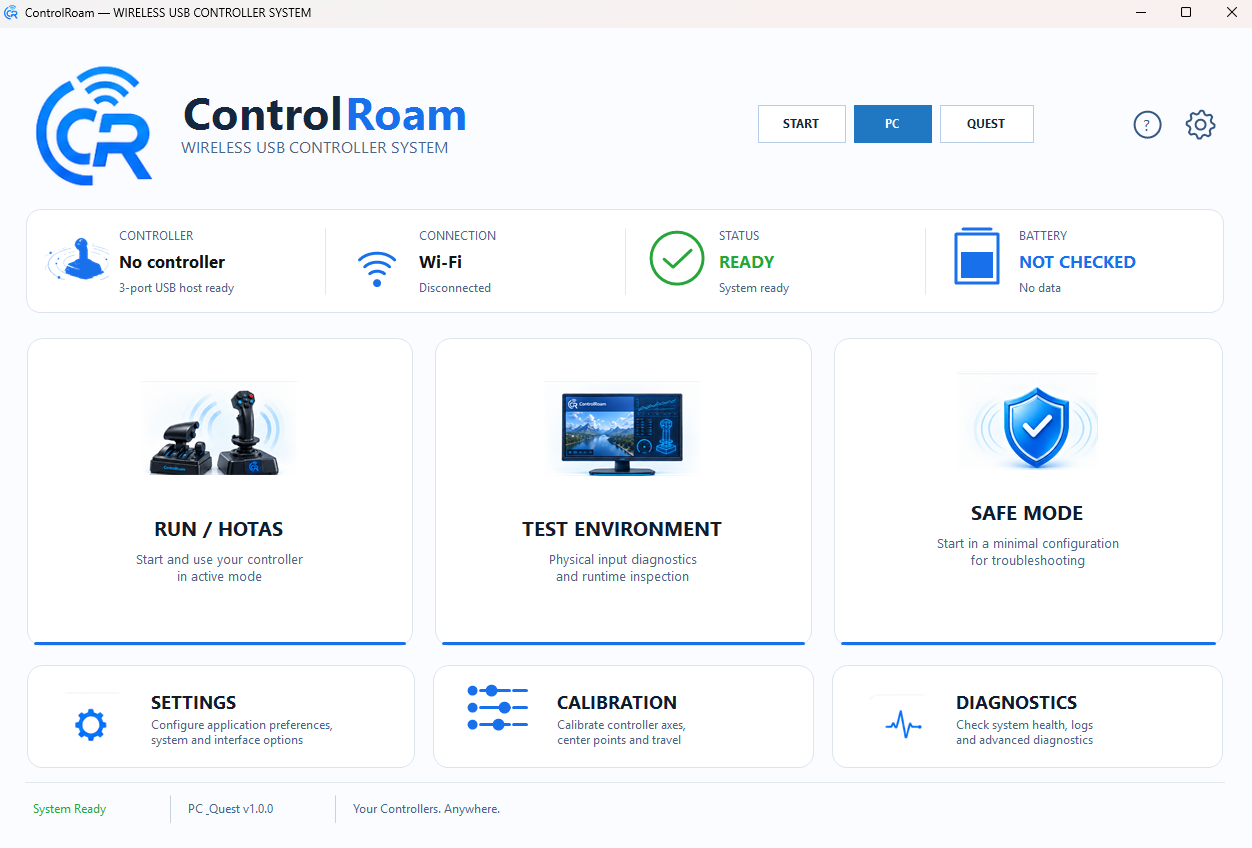 ControlRoam PC dashboard