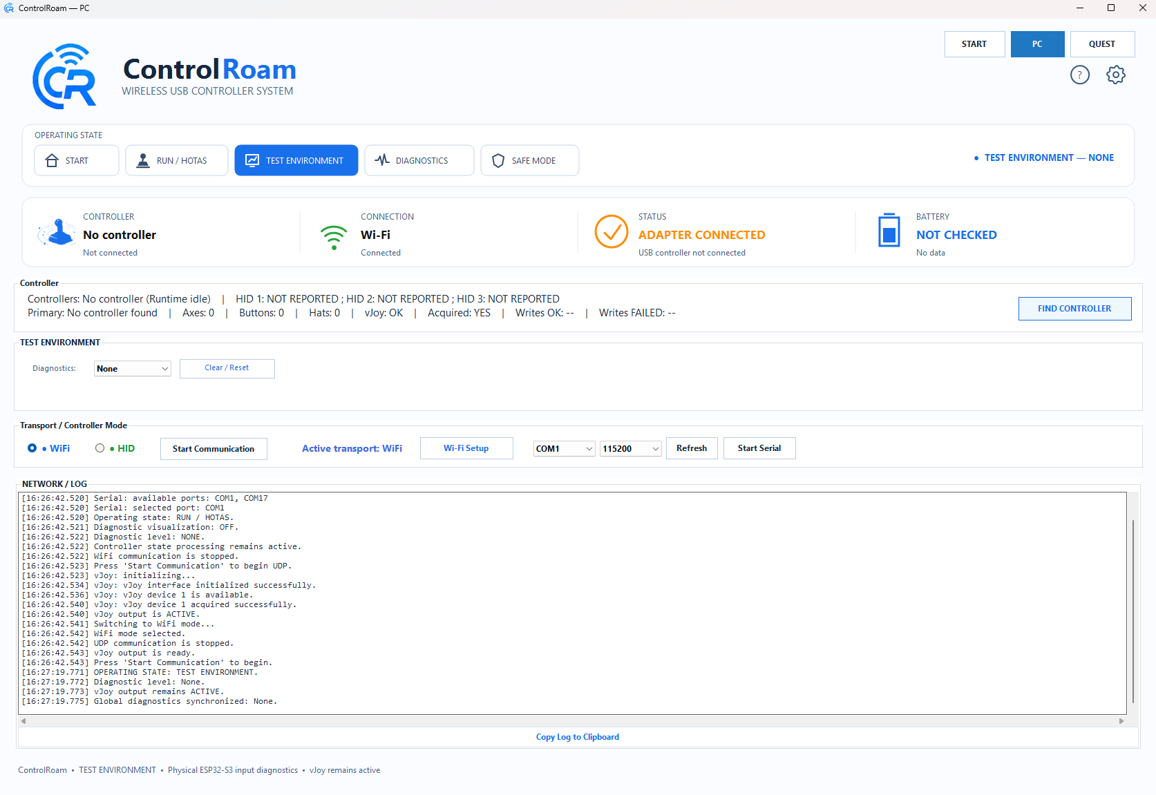 ControlRoam test environment