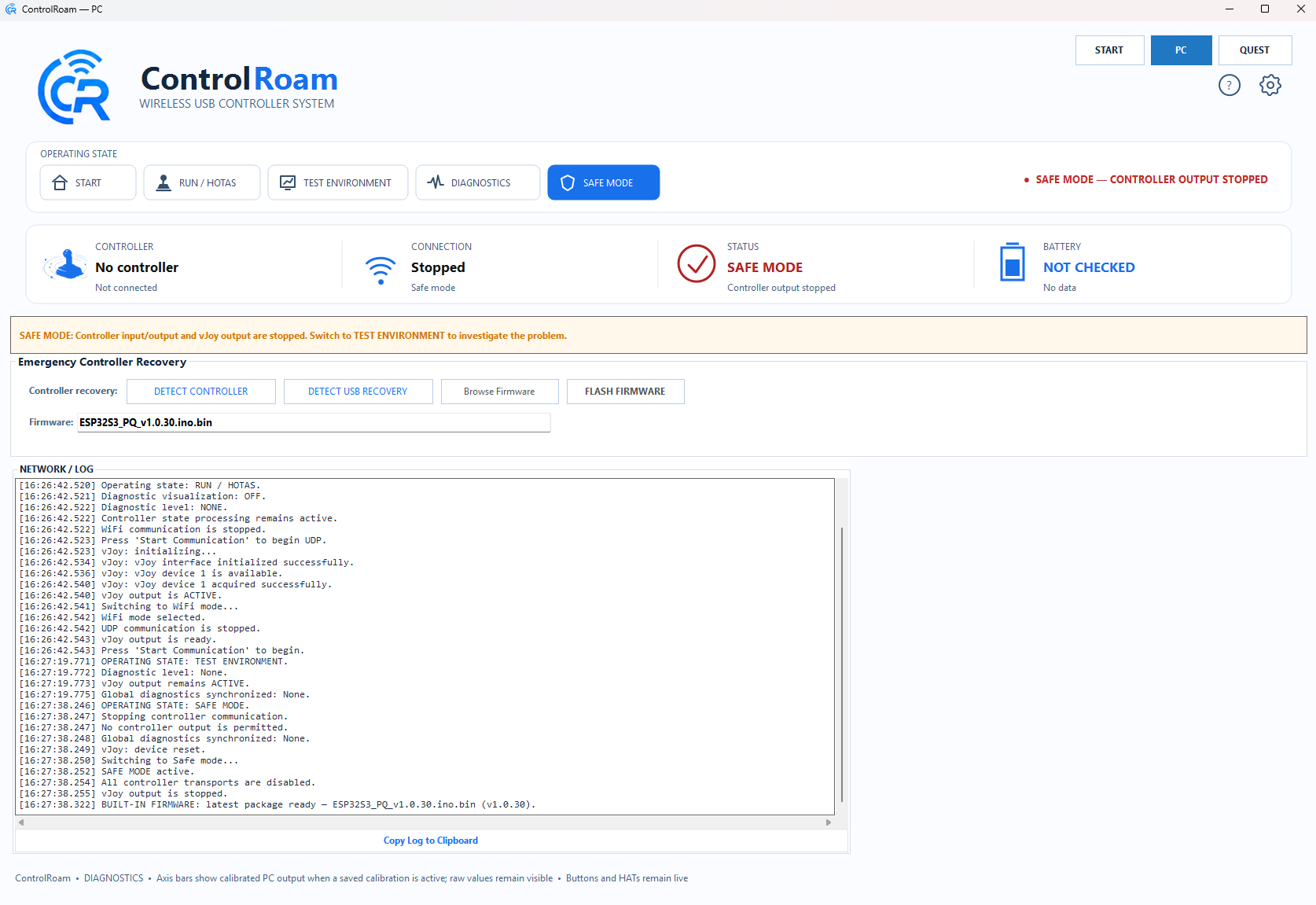 ControlRoam Safe Mode and emergency firmware recovery