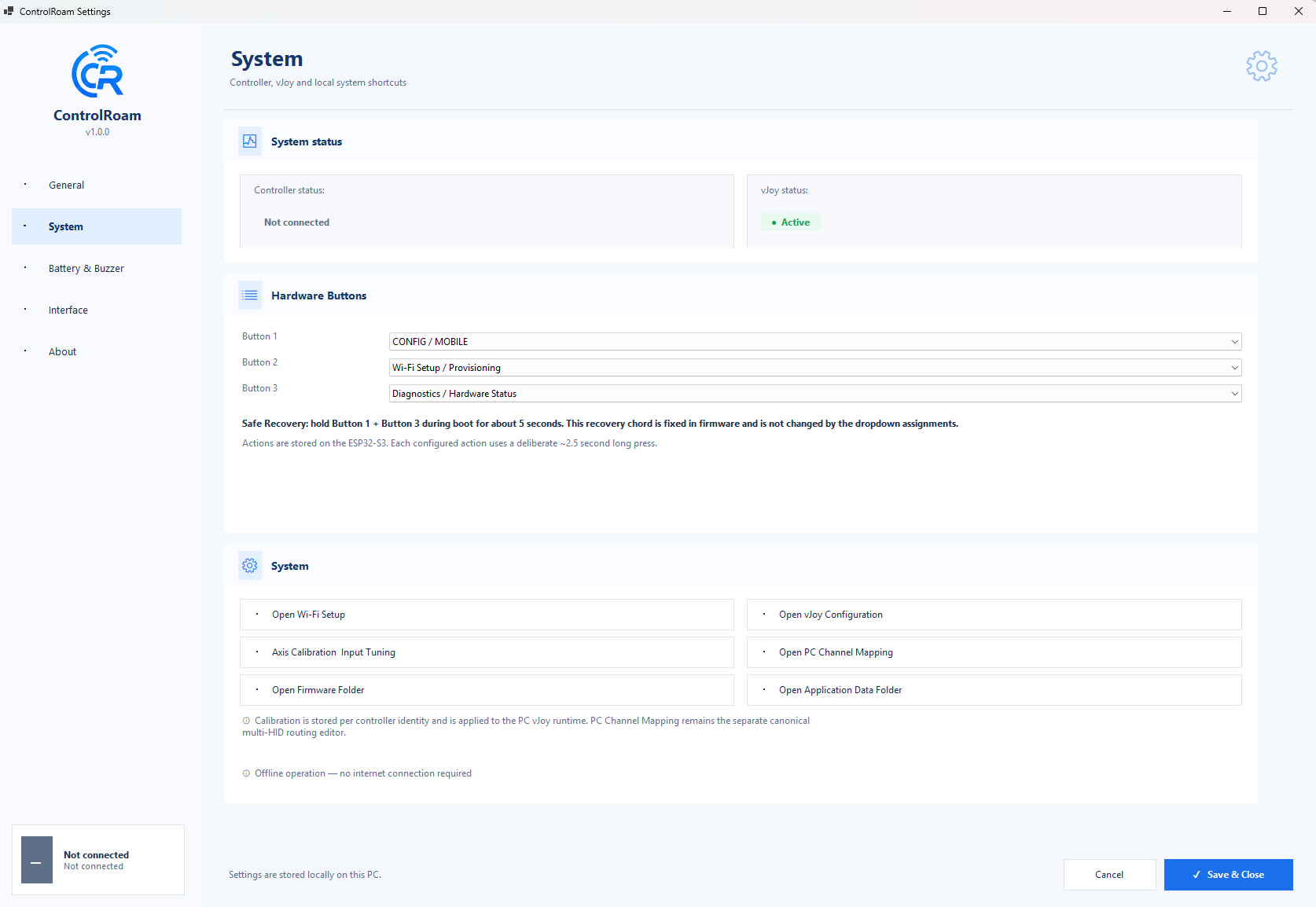 ControlRoam system settings